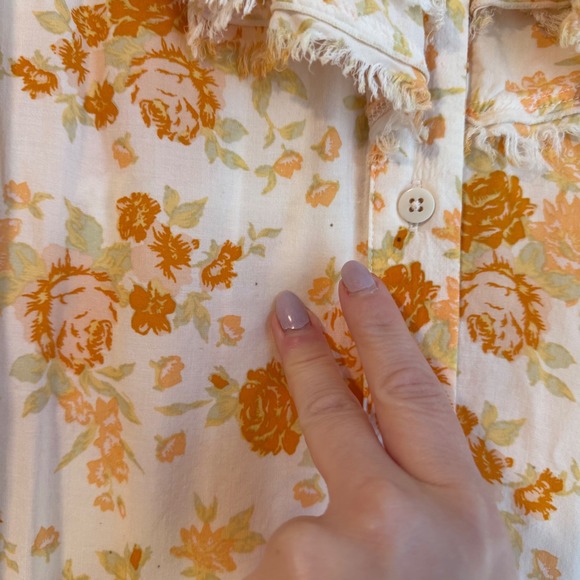 Free People Loretta Tunic Top Oversized Ruffle Tea Combo Floral Boho Chic Medium - Picture 5 of 14